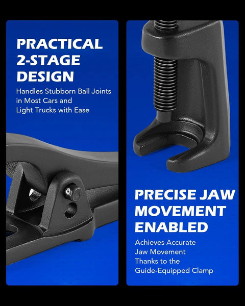 5-in-1 Ball Joint Separator, Pitman Arm Puller, Tie Rod End Tool showcasing practical design and precise jaw movement