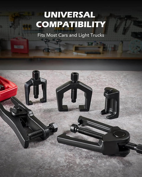 5-in-1 Ball Joint Separator, Pitman Arm Puller, Tie Rod End Tool Set for Front End Service, Splitter Removal Kit (RB06) displayed