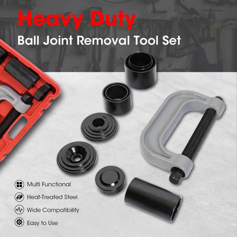 Ball Joint Press and U Joint Removal Kit, 10 PCS with Portable Storage Case, showing heat-treated steel tools and storage case.