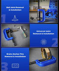 34pc Ball Joint & Wheel Bearing Press Kit demonstrating ball joint, universal joint, and brake anchor pin removal