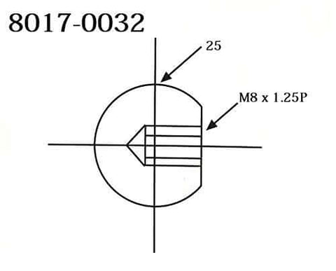 Technical diagram of Ball Knob M8x1.25 Thread 25mm Bakelite Handle for machinery, showing M8 x 1.25 threading and 25mm diameter.