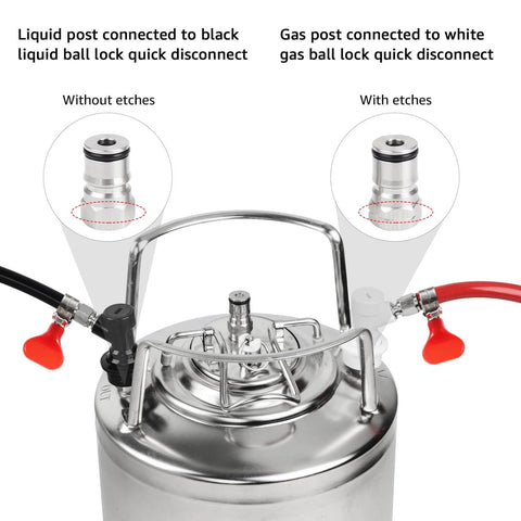 Ball Lock Keg Post Quick Disconnect Set For Corny Kegs Stainless Steel Homebrew Connectors showing gas and liquid posts installed