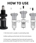 How to use 2 Pack Push Fit Ball Nose Spring Plungers With M12x1.5 Threads, Steel Retractable Return Knob, non lock out indexing.