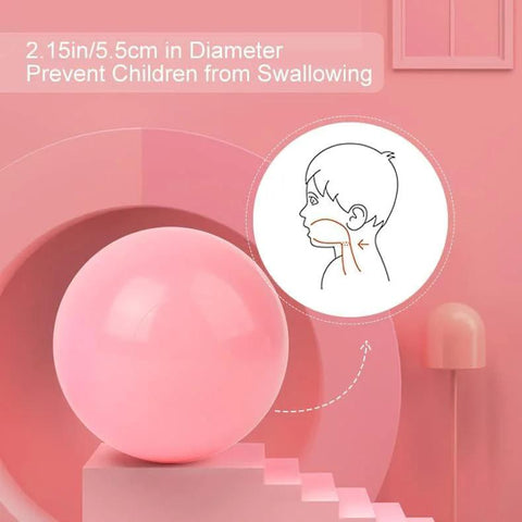 Pink 2.15-inch ball for ball pit highlighting child safety and size comparison, Balls for Ball Pit Pack of 50 - BPA Free.