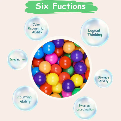 Ball Pit Balls Phthalate Free BPA Free Crush Proof Plastic - 7 Bright Colors, highlighting play functions.