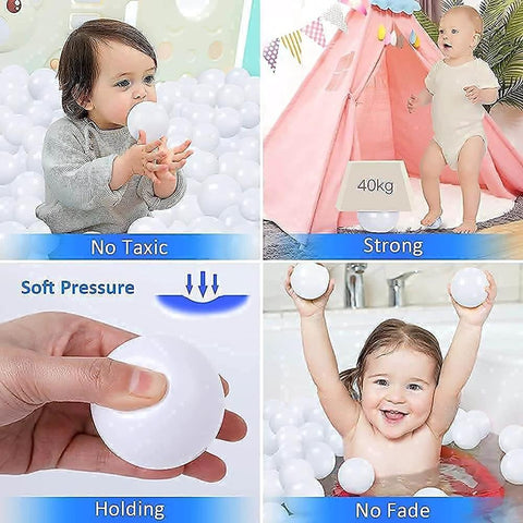 Children playing with Ball Pit Balls for Kids, Plastic Refill 2.2 Inch Balls, 100 Pack, Bright Colors, Phthalate and BPA Free, includes a reusable storage bag with zipper, Christmas decoration Xmas gift (white).