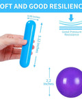 Soft and resilient ball pit ball and flexible tube, dimensions highlighted, showcasing Ball Pit Balls for Kids -Pack of 150 Colorful Ball Pit Balls Crush Proof Plastic Toy Balls for Toddlers Ball Pit, Ball Pit Play Tent, Baby Pool Water Toys.