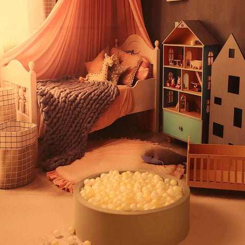 Cozy children's bedroom with a round pit filled with Ball Pit Balls Plastic Playballs for Baby Toddlers Kids Boys Girls Playhouse Decor