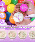 Colorful ball pit balls compared to a baseball, labeled as 2.2 inches, part of Ball Pit Balls for Toddles Kids Plastic Ballpits Accessories Crush Proof Durable Fun Shape Play Baby Bath Toys,2.15inch 100count Mix Color