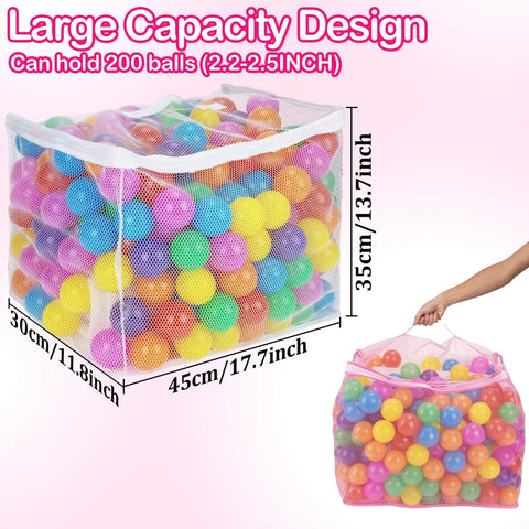 2 PCS Ball Pit Balls Bags - Storage Mesh Bag with Zipper Suitable for Storage, Sturdy and Durable, Large Size 17.7 x 11.8 x 13.7 Inches, Pink & White