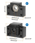 Ball Screw BK12/BF12 End Supports with Metal Ball Screw Nut for CNC Machine, sizes indicated, front view