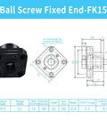 Ball Screw End Support Kit For SFU2005 And SFU2010 With C7 Precision Bearings, FK15 Fixed End block dimensions and specifications