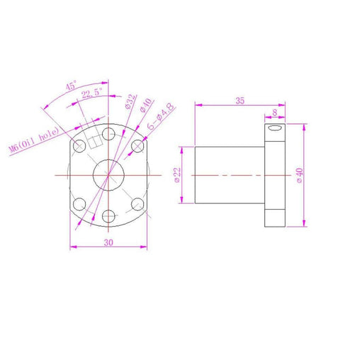 Engineering diagram for Ball Screw SFU1204（Diameter 12mm Pitch 4mm）Length 150mm with Metal Nut for CNC Machine Parts