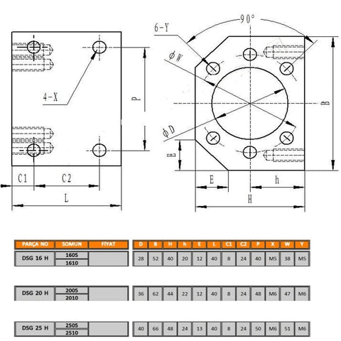 Technical drawing of dimensions for Ball Screw Kit SFU1605-900mm/35.433inch