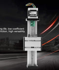 High Precision Ball Screw Linear Slide 1204 with 100mm stroke and 12mm diameter shaft, shown in a dynamic setting