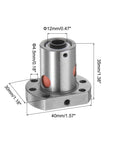Close-up of Ball Screw Nut SFU1204 with measurements, CNC Machine Part for 1204 Housing, 12mm diameter, 4mm pitch, 1-pack replacement.