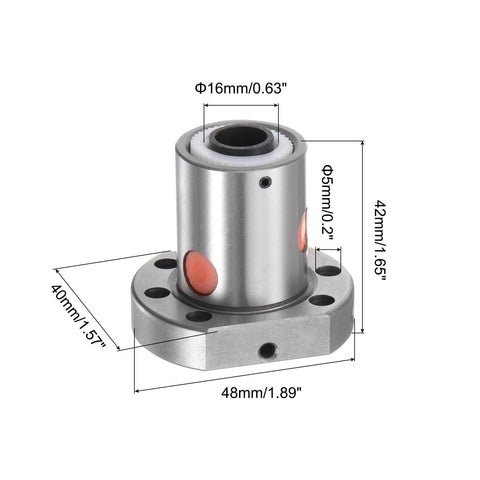 Front view of ball screw nut sfu1605 (16mm dia, 5mm pitch) with dimensions, for 1605 housing cnc machine parts, showcasing smooth motion design.