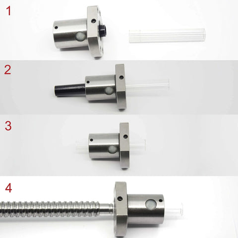 Ball screw nut tbi sfu1204 (diameter 12mm pitch 4mm) for cnc machine parts, showing four angles, highlighting metal construction and smooth motion.