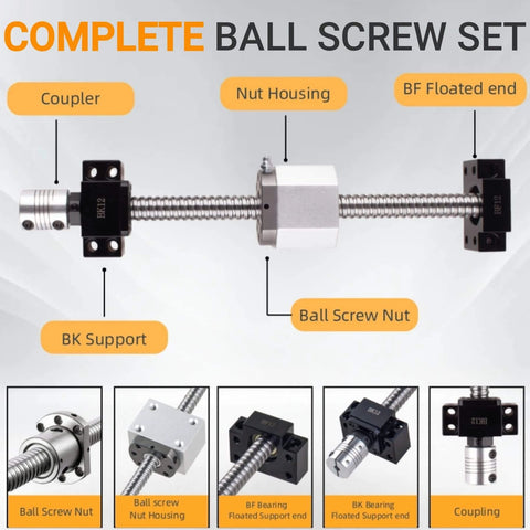 Complete Ball Screw SFU1605 800mm/31.49 inch Ballscrew set with nut housing, BK support, and BF floated end for CNC machines.