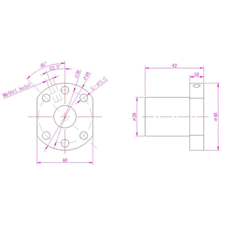 Technical drawing of Ball Screw SFU1605 （Diameter 16mm Pitch 5mm）Length 150mm with Metal Ball Screw Nut for CNC Machine Parts(150mm)