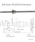 SFU2010 106.3" / 2700mm Anti Backlash Nut 20mm Linear Motion Ball Screws Kit with dimensions and technical drawing