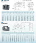 Diagram and dimensions of BK and BF support units for CNC axis motion.