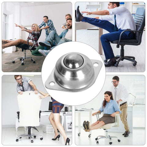 Sixteen Piece Five Eighth Inch Ball Transfer Bearings Set Flange Mounted Carbon Steel with people using office chairs