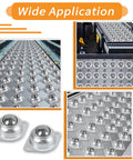 1 Inch Ball Transfer Bearings Set With 16 Pcs 360 Degree Rotation Universal Ball Rollers on conveyor and close-up view