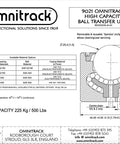 Technical diagram of Plain Fit Heavy Duty Ball Transfer Unit with 1 Inch AISI 52100 Chrome Steel Ball, 500 lb load capacity.