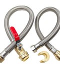 Three Quarter Inch Ball Valve Water Heater Hose Connector Set With Stainless Steel Braided Flexible Design, 24 Inch Lengths, 2 Pack