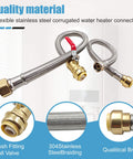 Three Quarter Inch Ball Valve Water Heater Hose Connector Set With Stainless Steel Braided Flexible Design, 24 Inch, 2 Pack
