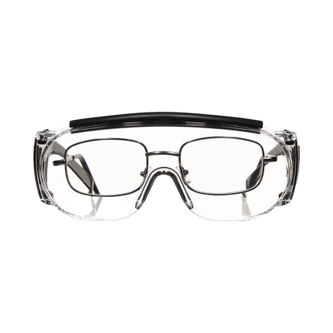 Front view of Ballistic Safety Glasses for range shooting, prescription compatible, wraparound frame, ANSI Z87.1 impact resistant lenses.