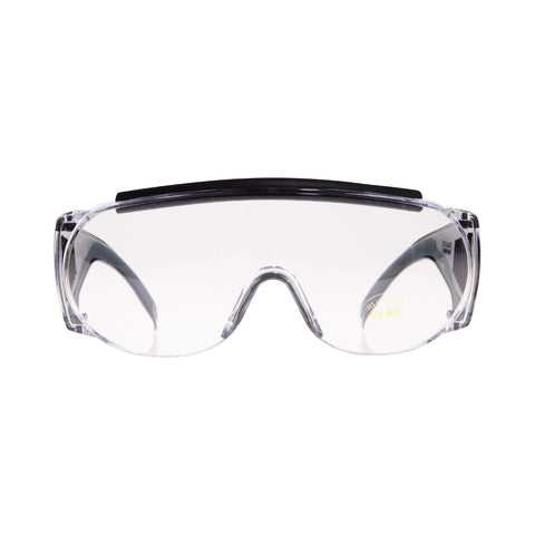 Front view of clear Ballistic Safety Glasses For Range Shooting Prescription Glasses Compatible Wraparound Frame For Unobstructed Field Of View ANSI Z87 1