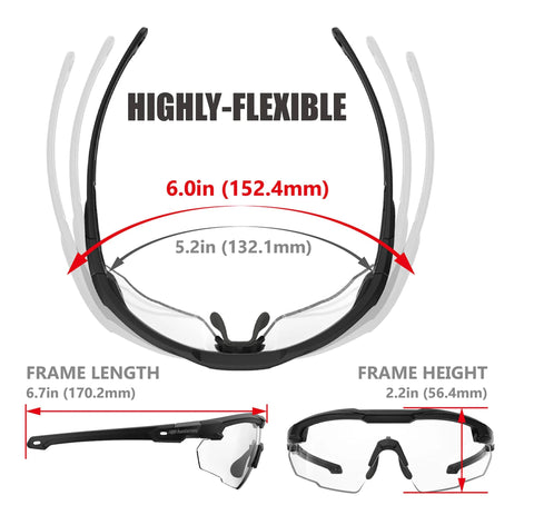 Clear Lens Ballistic Tactical Glasses ANSI Z87 Plus UV400 Anti Fog For Airsoft, front and side views with flexible frame