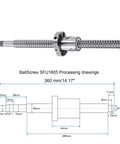 BallScrew SFU1605 (Dia 16mm, Lead 5mm, Length 360mm) with Ball Screw Nut Anti Backlash Ball Screw Kit Standard End Machining diagram
