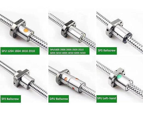 Collage of various ballscrews including 20pcs 16mm Ballscrew SFU1605 RM1605 Anti Backlash with metal nuts for CNC axis motion