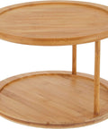 Eco Friendly Bamboo Wood Two Tier Turntable Ten Inch Diameter Kitchen Lazy Susan For Counter Or Cabinet Rotating Organizer