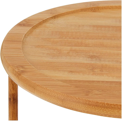 Close-up of Eco Friendly Bamboo Wood Two Tier Turntable Ten Inch Diameter Kitchen Lazy Susan For Counter Or Cabinet
