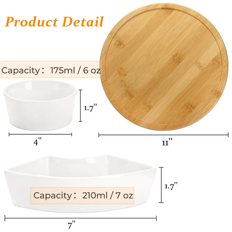 Divided Serving Dish Lazy Susan With 360 Degree Rotating Porcelain Tray On Bamboo Base And Five Removable Compartments dimensions