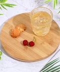 Set Of 4 Bamboo Lazy Susan Turntables For Cabinets And Tables Non Skid Revolving Condiment And Spice Rack Tray with food and drink