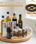 Bamboo Lazy Susan 3 Piece Set With 9 Inch 10 Inch And 12 Inch Rotating Turntables For Kitchen Counter Pantry Organizer with spices and oils