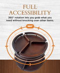 Two Tier Bamboo Lazy Susan Organizer With 12 Inch Turntable for cabinets, showcasing 360-degree rotation and removable dividers.