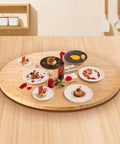 26 Inch Bamboo Large Lazy Susan for Dining Table with dishes, Natural Bamboo Turntable Top, Heavy Duty Metal Rotating Hardware