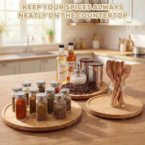 Bamboo Lazy Susan 3 Piece Set With 9 Inch 10 Inch And 12 Inch Rotating Turntables For Kitchen Counter Pantry Organizer