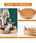 Lazy Susan Organizer 14 inch, Bamboo Lazy Susan for Table with double handles and raised edge for easy access to spices.