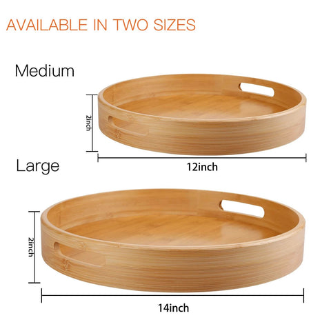 Lazy Susan Organizer 14 inch and Medium 12 inch Bamboo Lazy Susan for Table, Kitchen Turntable Organizer with Double Handles.