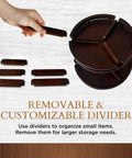 Two Tier Bamboo Lazy Susan Organizer With 12 Inch Turntable featuring removable dividers and customizable storage.