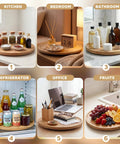 Bamboo Lazy Susan 3 Piece Set with 9, 10, 12 inch turntables used in kitchen, bedroom, bathroom, fridge, office, for fruit displaying.
