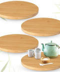 Set Of 4 Bamboo Lazy Susan Turntables For Cabinets And Tables Non Skid Revolving Condiment And Spice Rack Tray Organizer 10 Inch