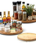 Bamboo Lazy Susan 3 Piece Set With 9 Inch 10 Inch And 12 Inch Rotating Turntables For Kitchen Counter Pantry Organizer with spices and condiments